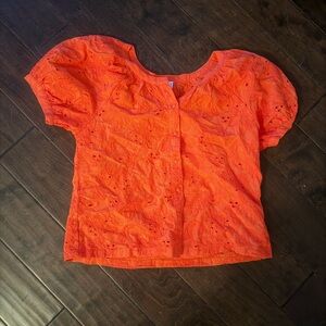 Nicole Miller Vibrant Orange Eyelet Blouse